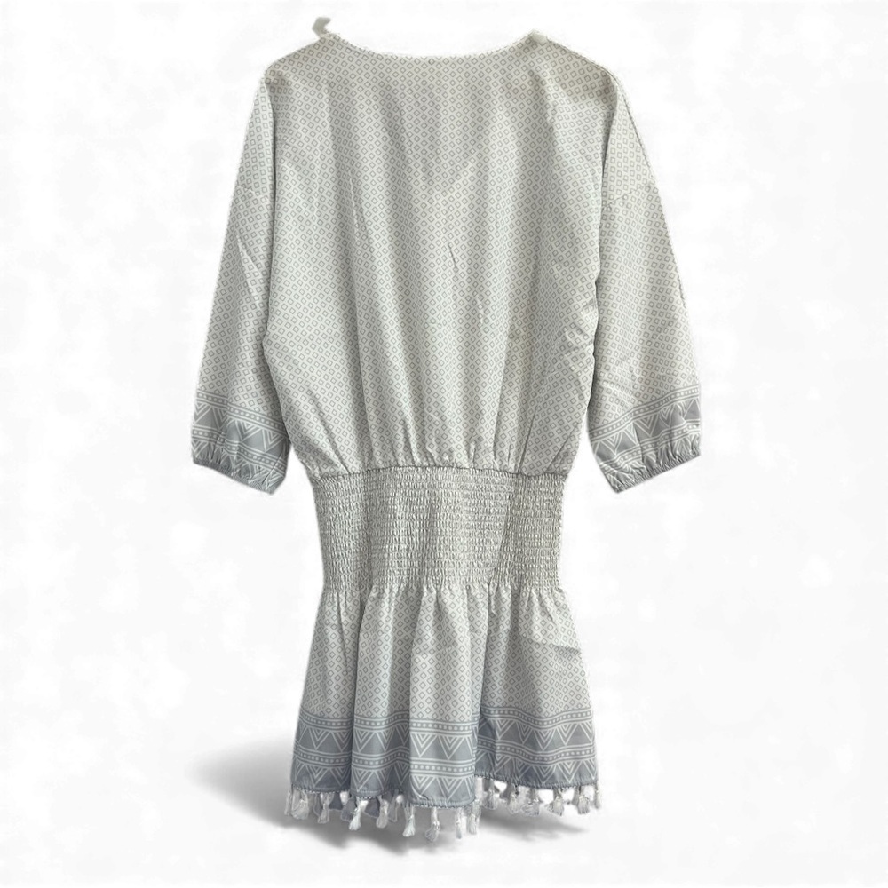 Grey & White Mosaic With Tassels Beach Cover-up - Picture 3 of 5